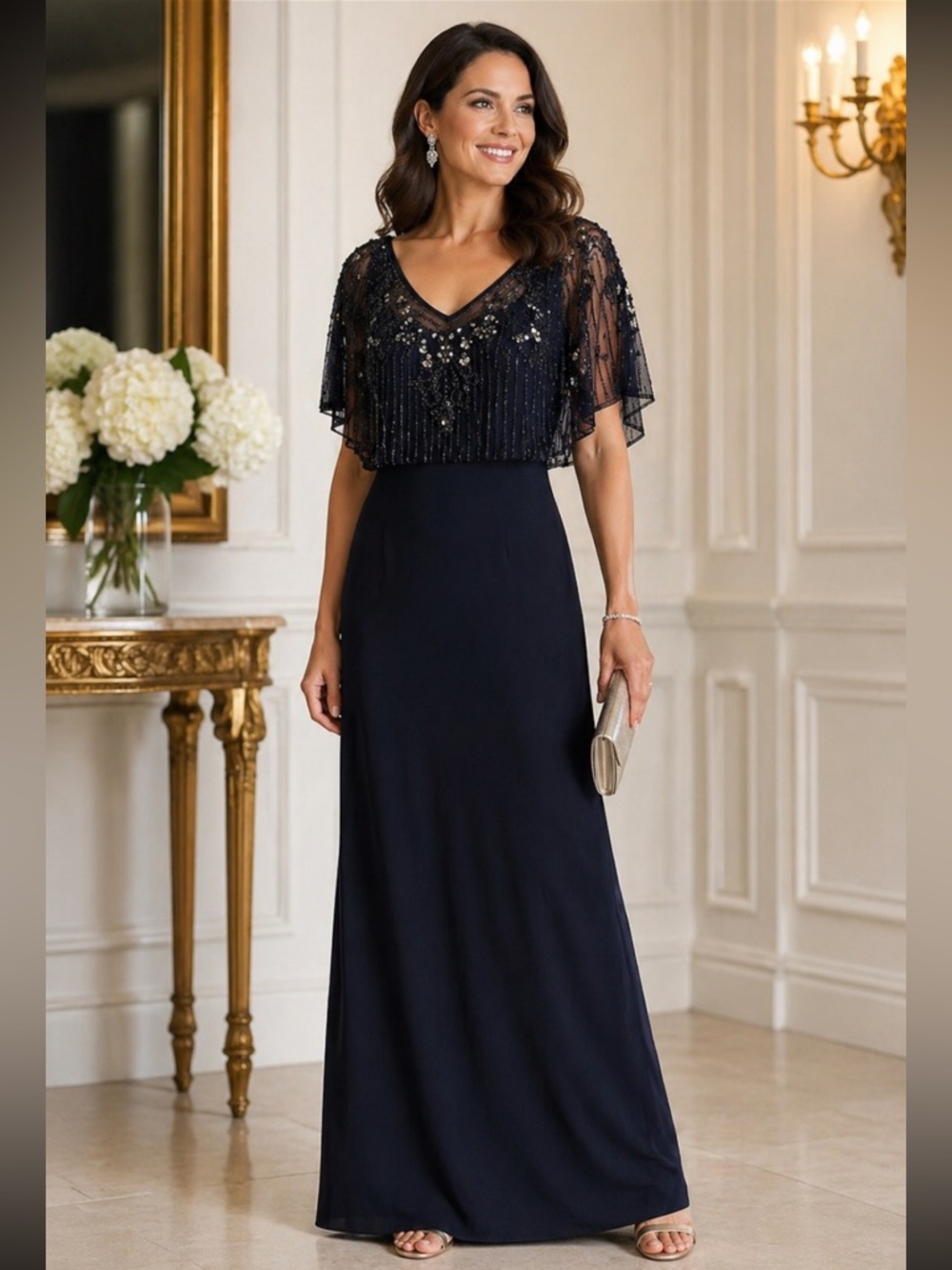 Aidan Mattox BLUE Twilight beaded bodice Long evening gown